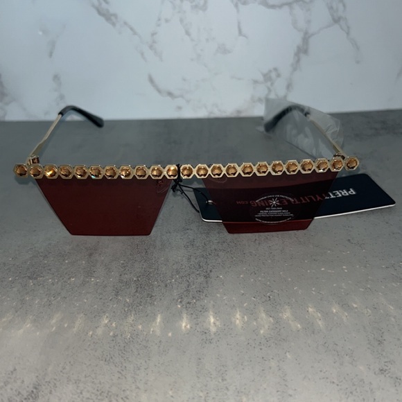 NWT PrettyLittleThing Gold Diamanté Top Slim Visor Sunglasses - Picture 5 of 8